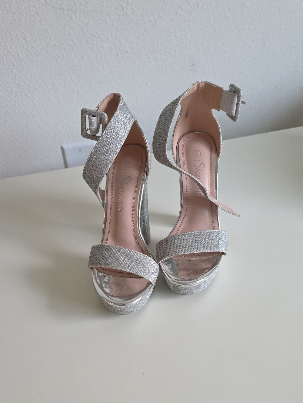 Silver Women's Glitter Platform Heels